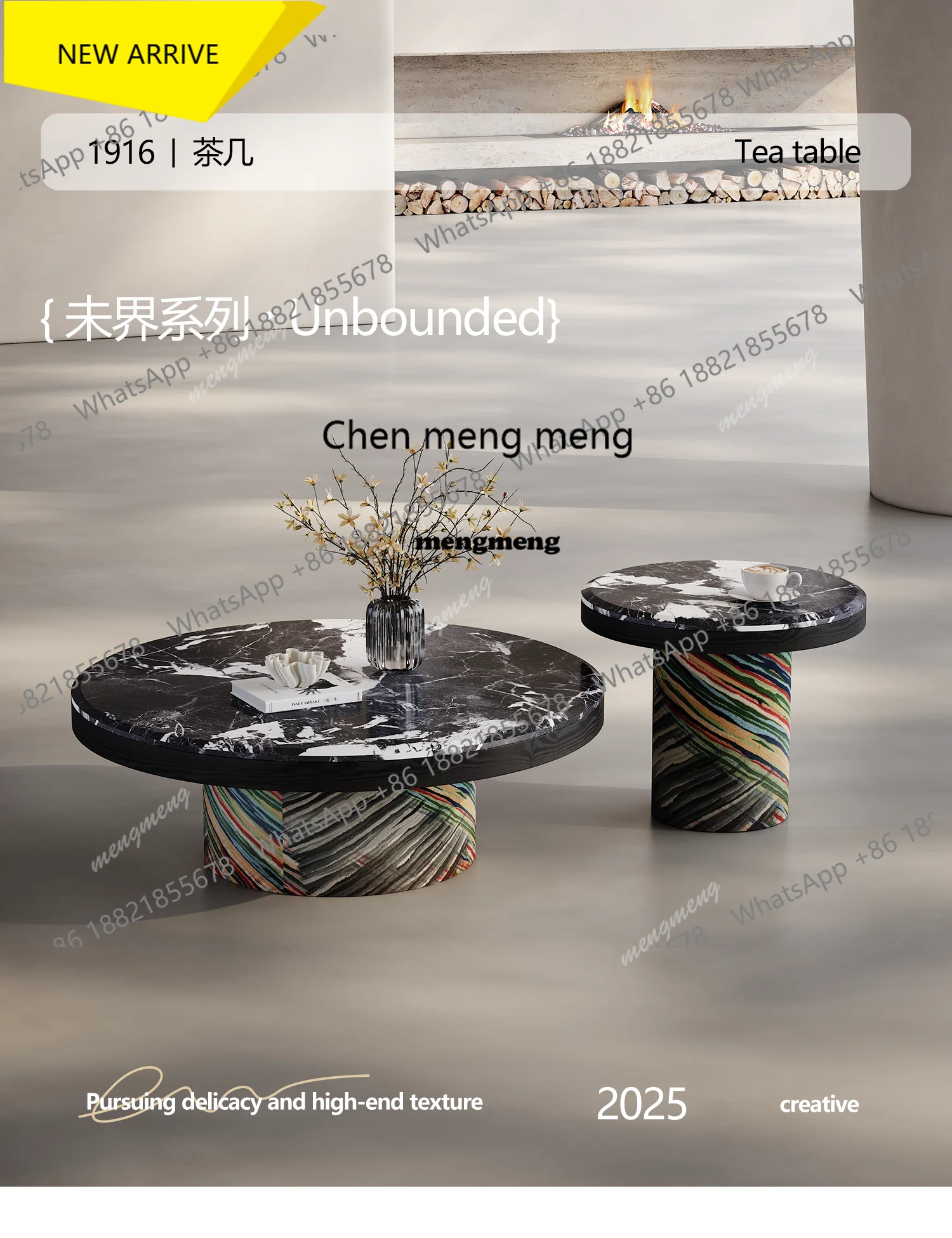 d178 Italian minimalist Bulgari black luxury stone round coffee table living room home, high-end sense