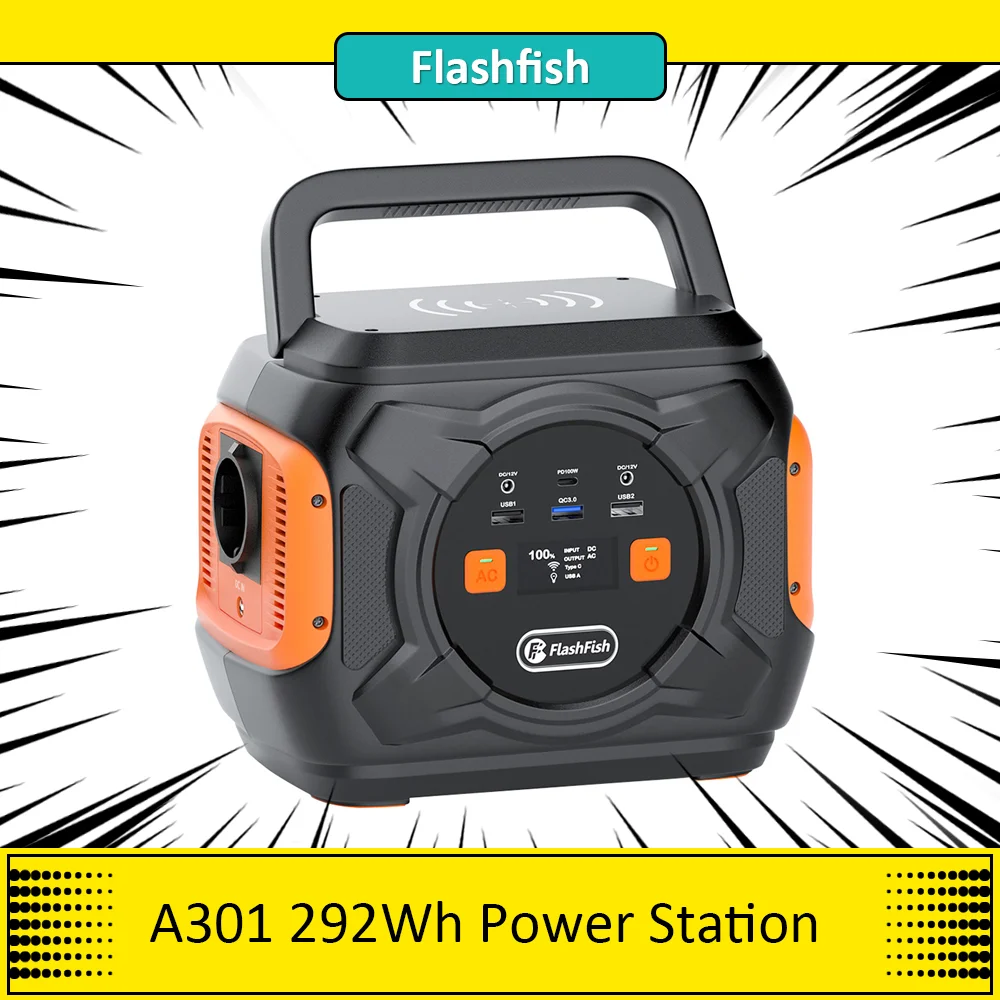 Flashfish A301 320W 292Wh 80000mAh Portable Power Station,100W Type-C, Backup Solar Generator for Outdoor Travel Camping Home