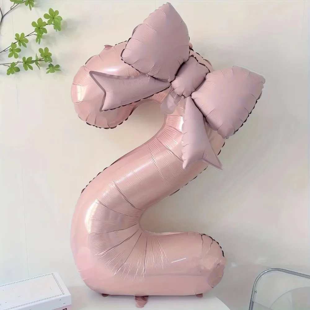 Large 40 Inch Number Digital 0-9 Balloon with Bowknot Anniversary Decoration Foil Balloons Cream Pink Birthday Party Balloons view 4