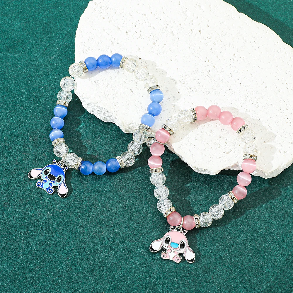 Disney-Stitch Angel Crystal Beads Bracelet, Couple Friendship, Matching Inspired Bracelets, Friends Jewelry Gifts, Fashion, 2Pcs