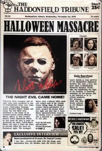 John Carpenter's Halloween - Haddonfield Tribune Michael Meyers Tin Metal Sign