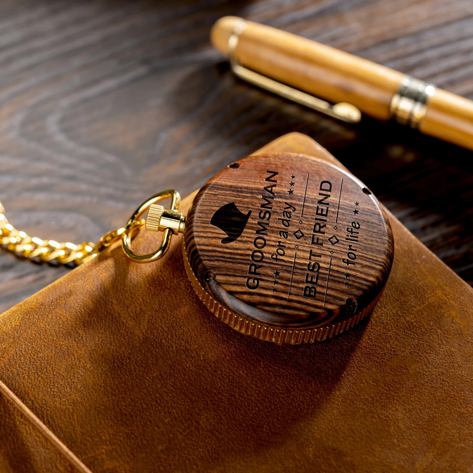 Personalized Engraved Pocket Watches for Men Dad Son Custom Text Name Exquisite Wooden Pocket Watch Groomsmen Gifts