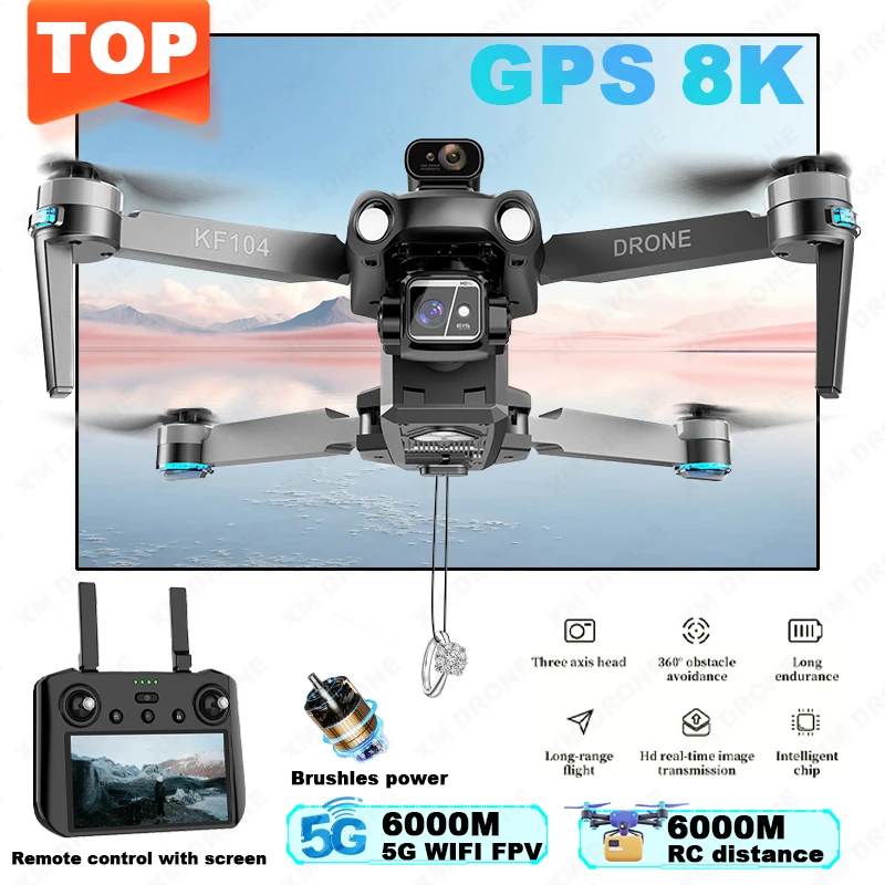 New Drone with Screen KF104 MAX/AE86 Professional 4K Camera 3-Axis Gimbal Obstacle Avoidance RC Airplane GPS FPV Drone Kids Toys