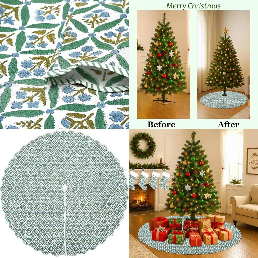 

60-морно-зеленая юбка в виде рождественской елки с ручным принтом — милый, богемный, деревенский, винтажный праздничный декор для дома или на открытом воздухе