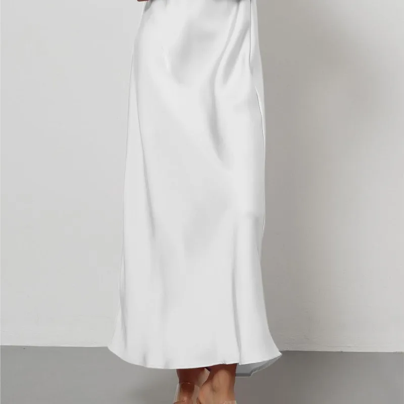 تنورة ميدي عالية الخصر للتخسيس للنساء بلون سادة بحاشية حورية البحر بقصة مستقيمة لخريف وشتاء أساسية Ropa De Mujer #2