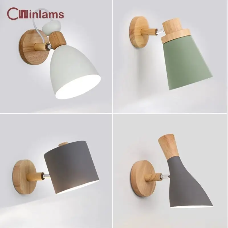 Nordic Solid Wood Bedroom Wall Light Modern Minimalist Macaron LED Wall Lamp Creative Living Room Indoor Lighting AC85-265V