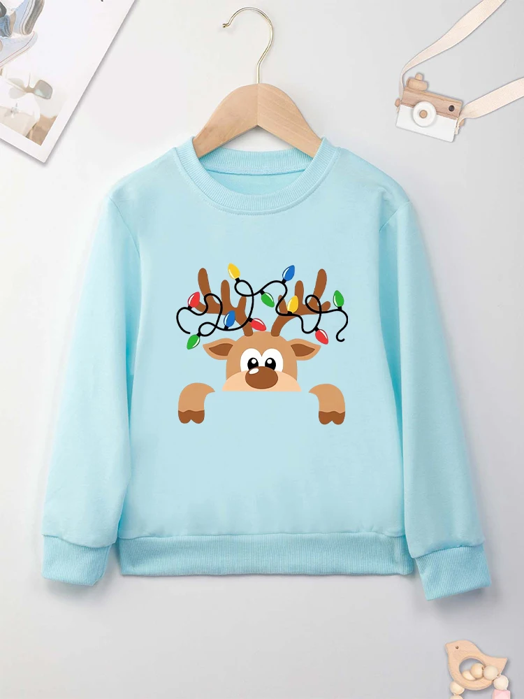 Cute Christmas Reindeer Baby Clothes 2-14 Years Boy Girl Sweatshirt Fashion Kawaii Harajuku Xmas Vibe Kids Hoodie Cheap Hot Sale