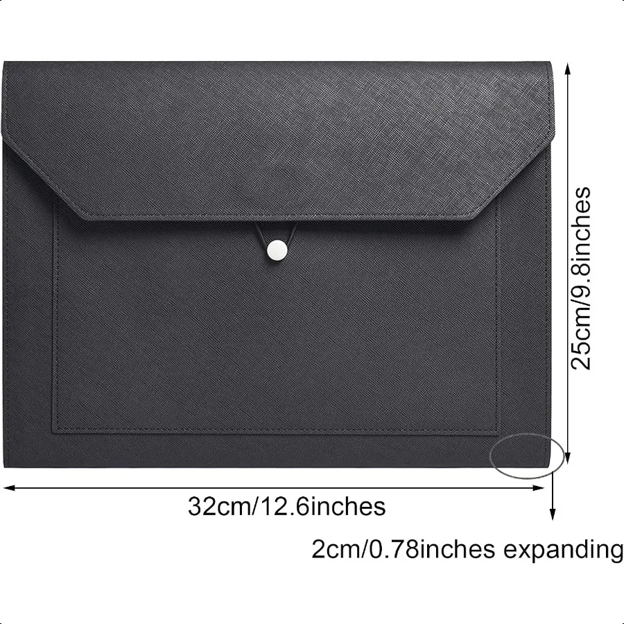 Cartella portadocumenti A4 in pelle PU Portadocumenti con 2 tasche Busta portfolio con cordino elastico Espansione da 3/4 pollici Nero