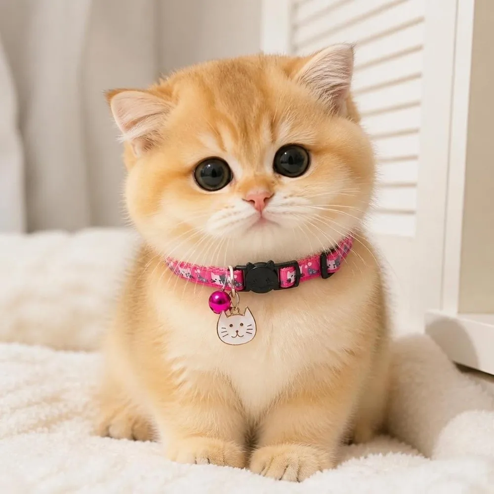 Cute Adjustable Cat Collars Quick Release Buckle Cat Pattern Kitten Bell Cartoon Pet Collar For Cats