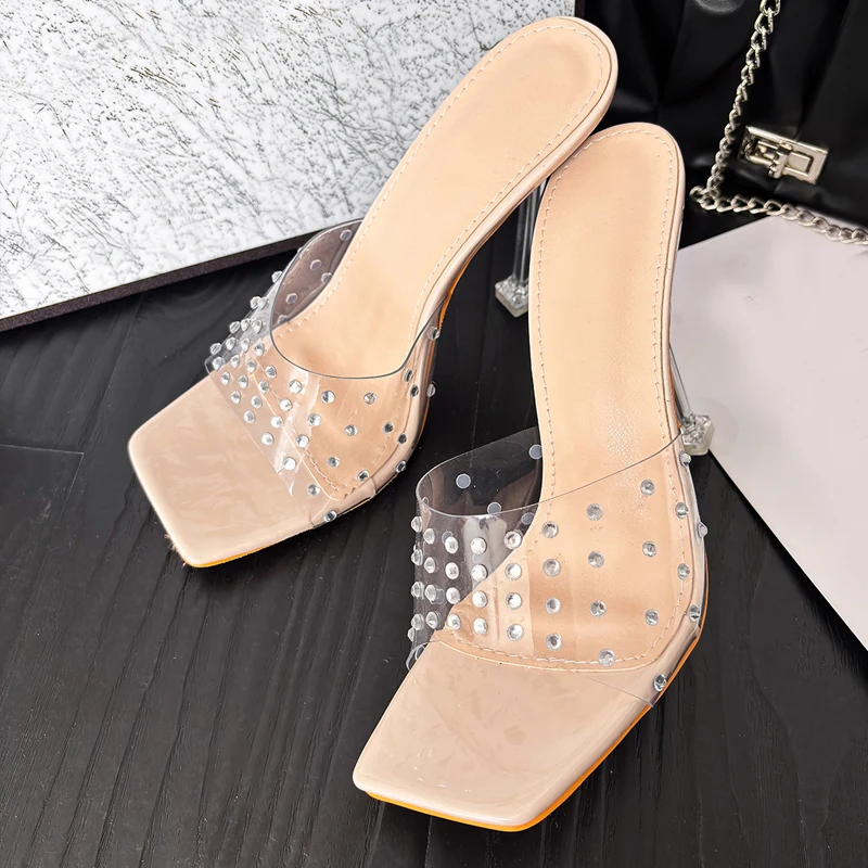 

Женские сексуальные туфли Liyke Street с квадратным открытым носком, прозрачные босоножки на высоком каблуке, модные прозрачные сандалии с кристаллами, женская обувь для вечеринок