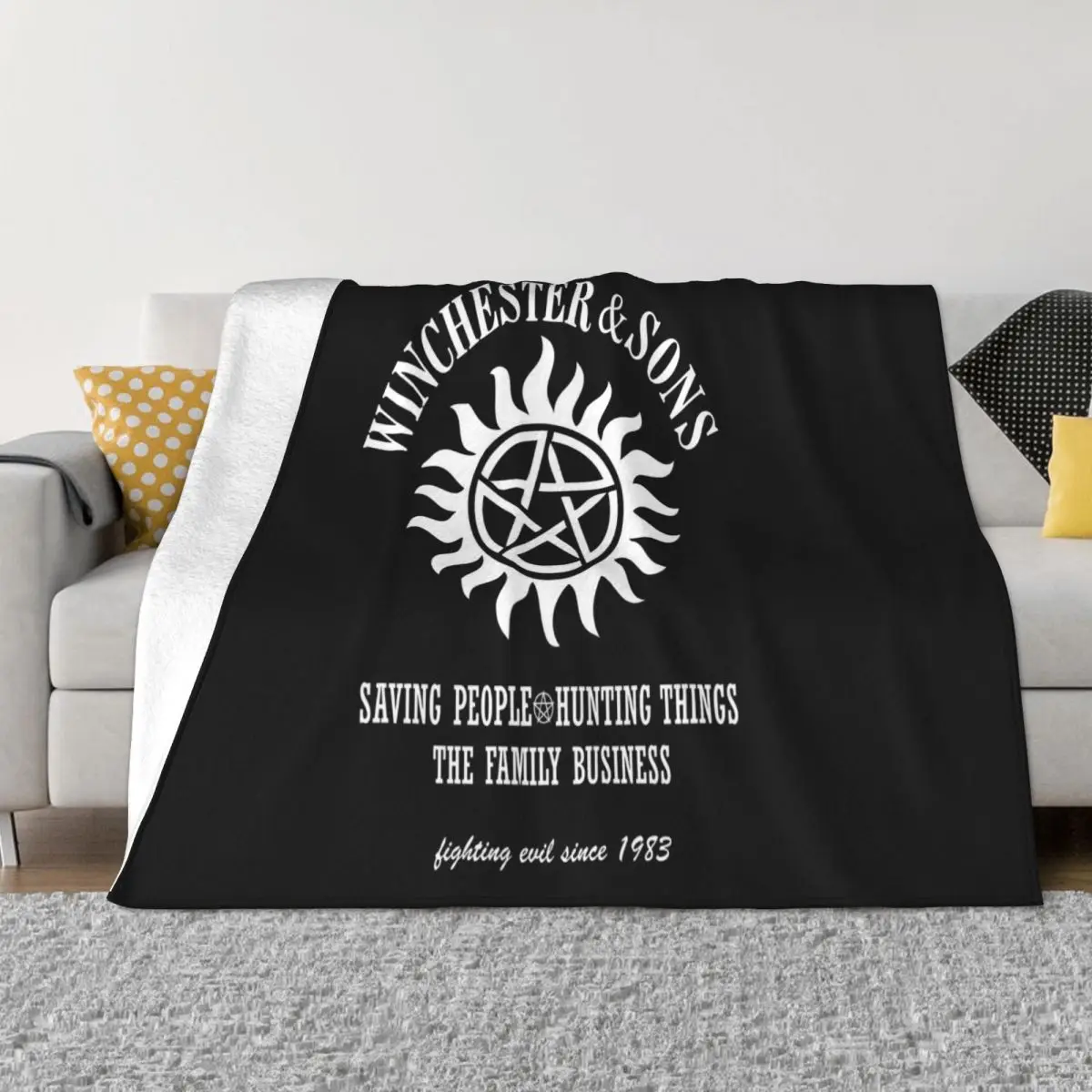 Supernatural Winchester Sons Baseball Hats Supernatural Jensen Ackles Jared Padalecki Sam W Throw Blanket