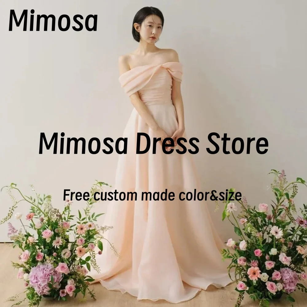 

Mimosa 2025 Prom Dresses Korea Girls Wear Off Shoulder Evening Party Gowns Lace Up Back Organza A Line Wedding Dress Customized