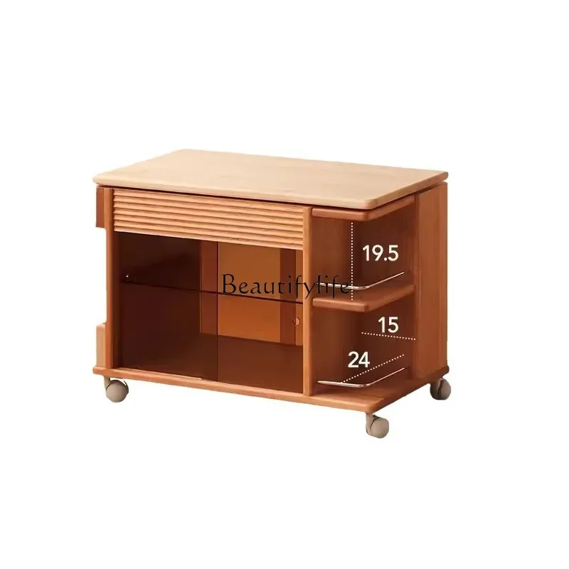 

Movable lifting coffee table Japanese cherry wood furniture tea cabinet