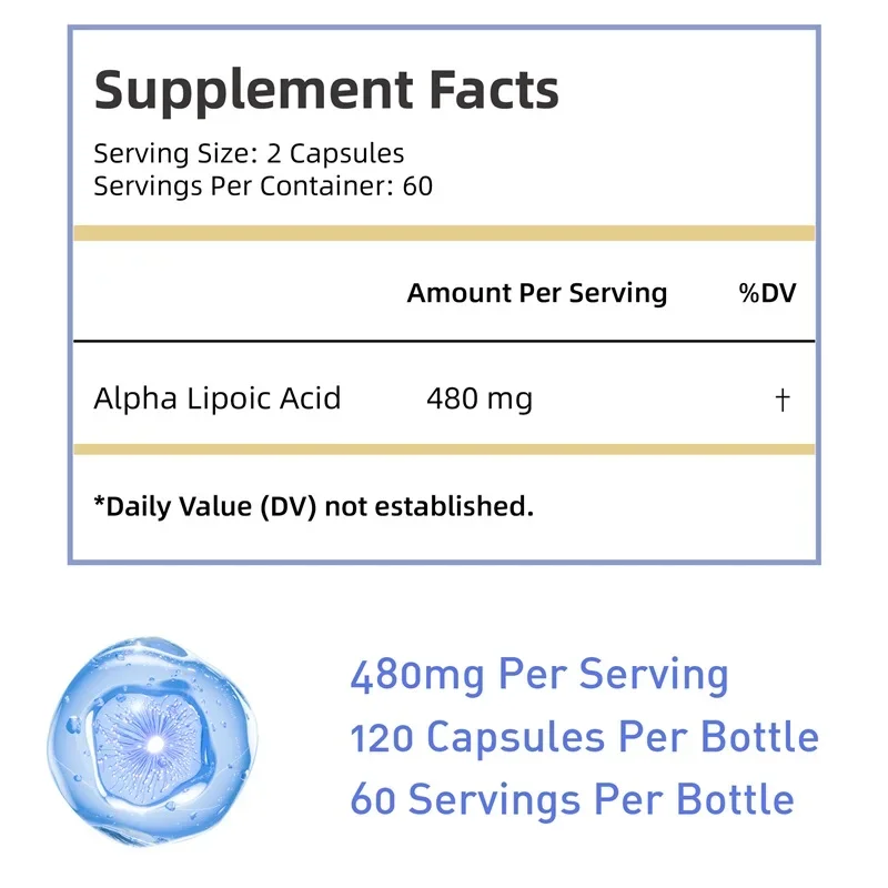 Alpha Lipoic Acid - Antioxidant, Boosts Nervous System, Skin Health, Metabolism