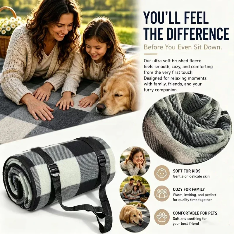 Thickened Fleece Waterproof Picnic Mat with PEVA Backing—Outdoor Camping Moisture-Proof Mat, Camping Mat, Park Mat