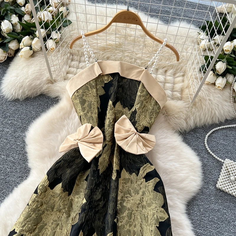 Robe d'été légère de luxe pour femmes, tridimensionnelle, papillon, taille cintrée, bretelles imprimées, grande robe trapèze, 2025