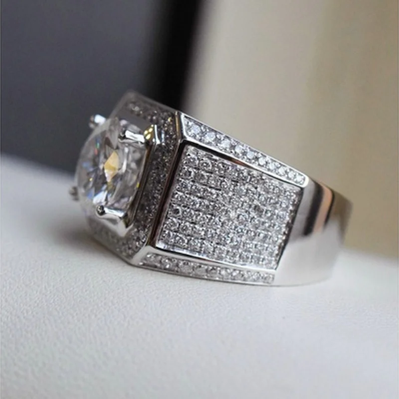 Luxury 925 Sterling Silver Ring With Zircon Crystal Ring For Men Jewelry Gift