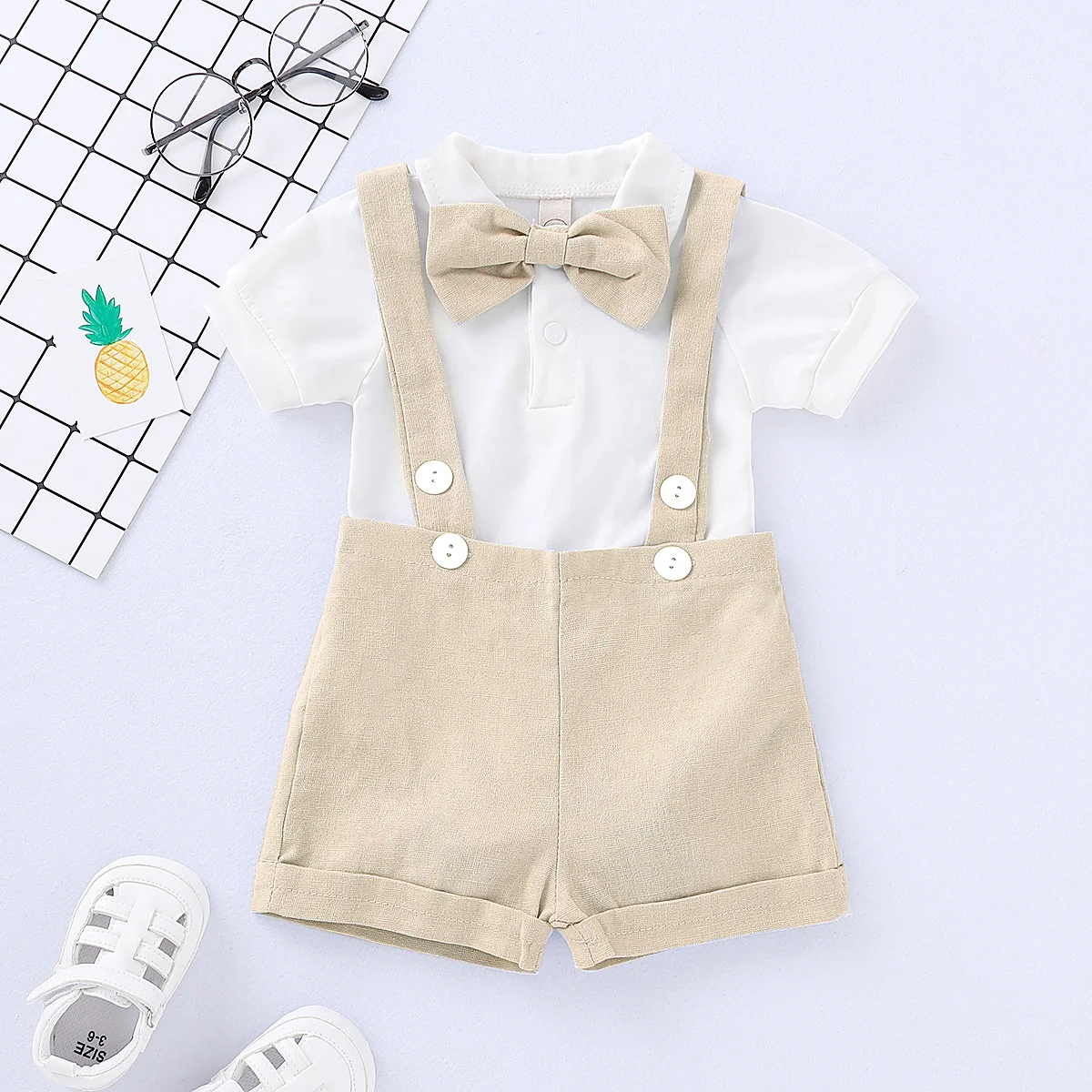 Summer     Cool     Boys     Short     Sleeves     Cotton   Three-Piece  Sports  Casual  Suit    For   0-2  Years   Old     Kids