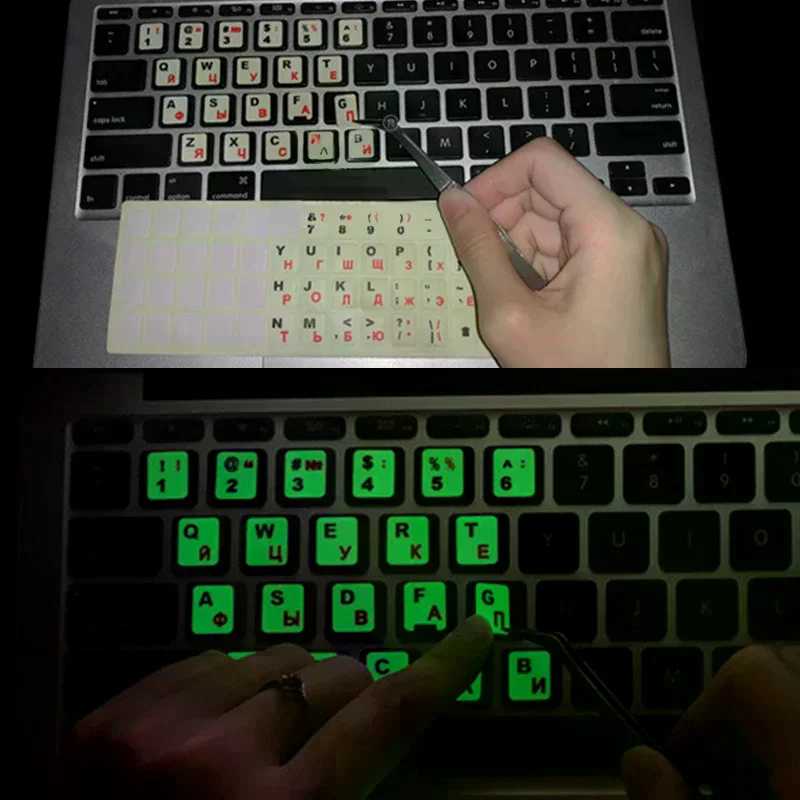 Russian English Arabic Luminous Computer Keyboard Sticker Language Alphabet Black White Label For Computer PC Dust Protection