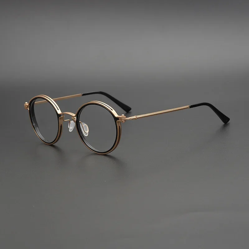 اليابانية يدوية الصنع الرجعية النظارات المستديرة النظارات البصرية إطار الرجال التيتانيوم وصفة طبية النساء نظارات قصر النظر الرجعية