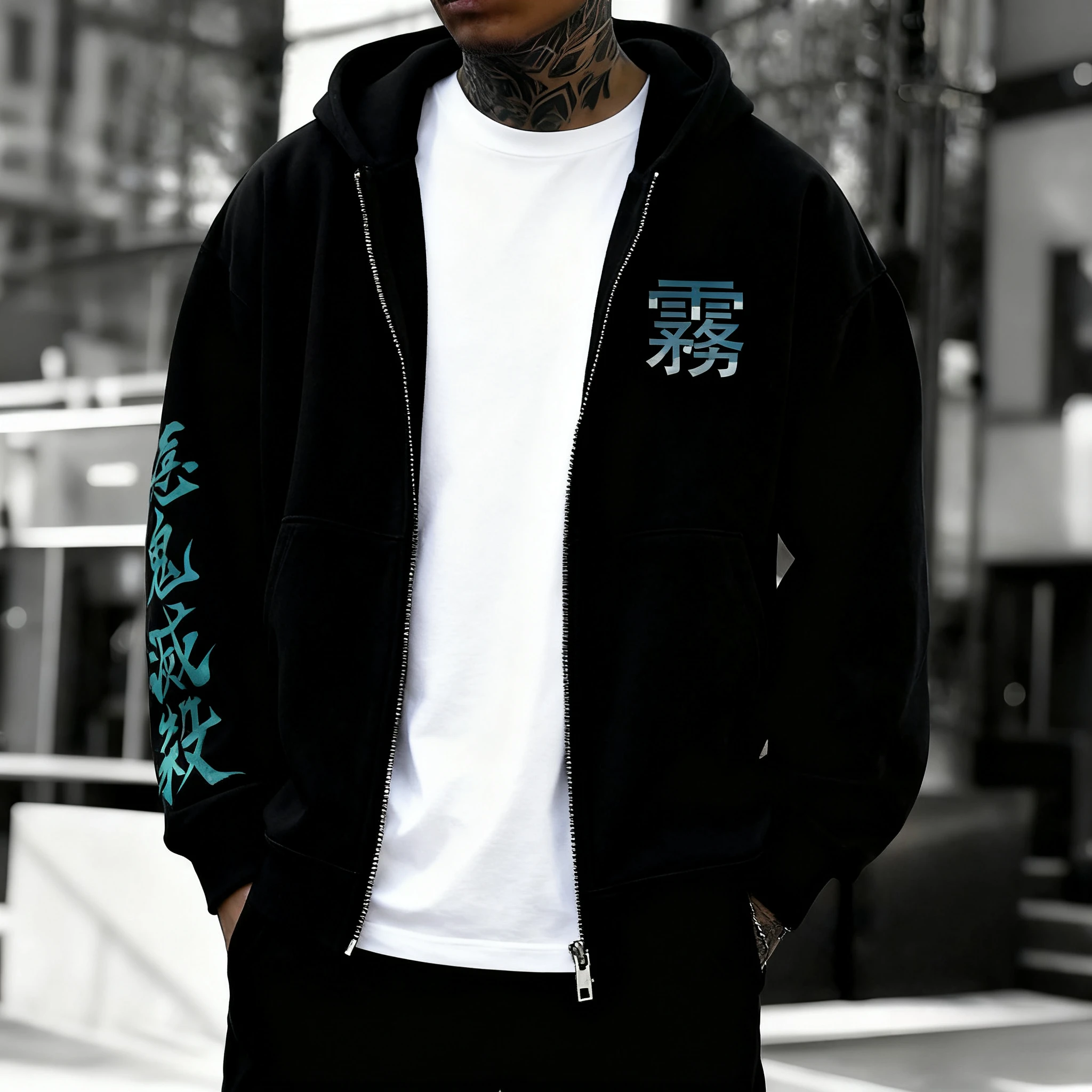 Demon Slayer Anime Tokitou Muichirou Pullover Ritsleting Bermotif Pria Musim Gugur/Dingin Baru Harajuku Serbaguna Kasual Sweater Longgar Atasan