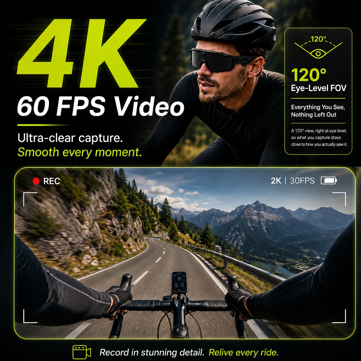 スマートPOVカメラグラス 8MP HD 4K60FPS P - Smart Sunglasses Open Ear Music Calls のレビューと価格