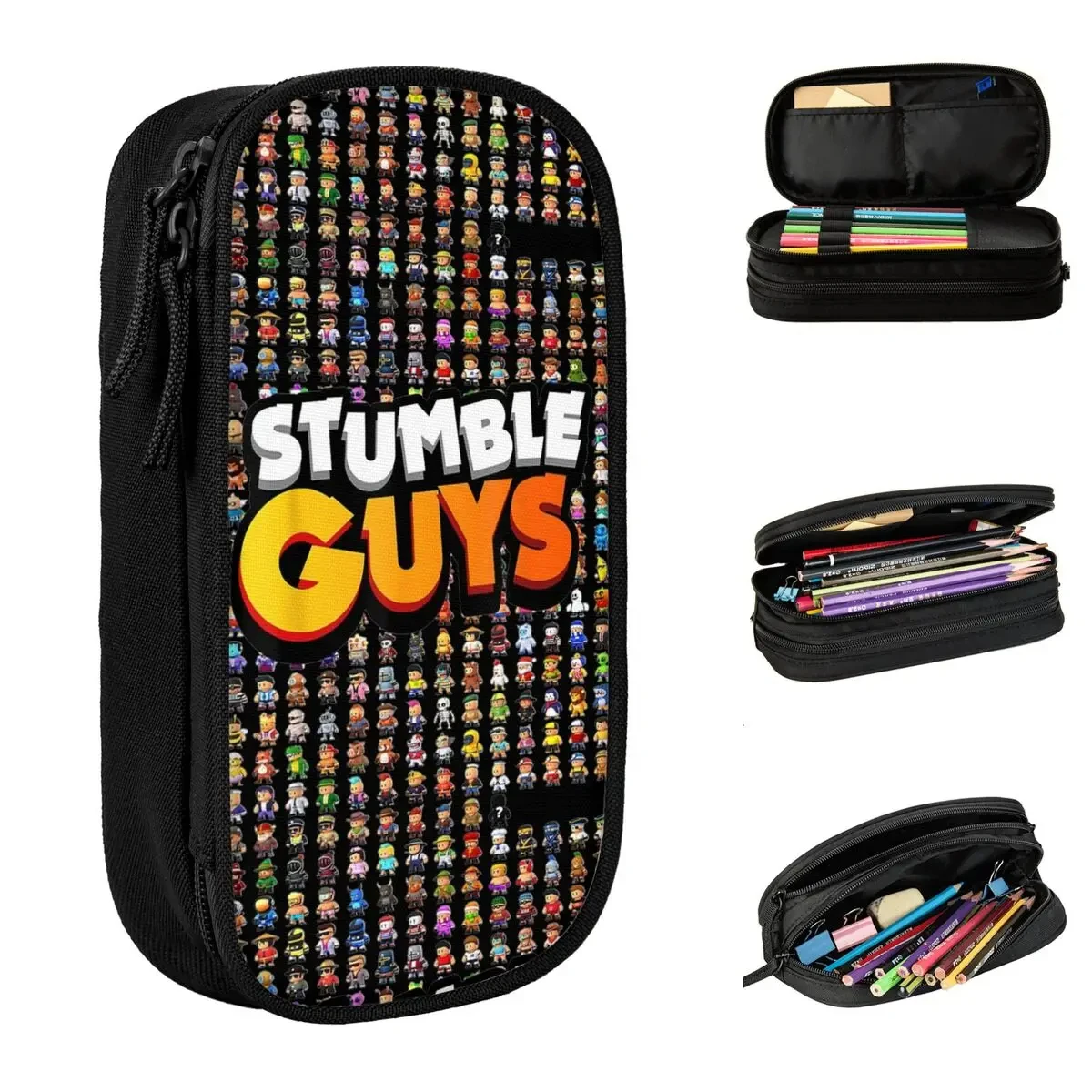 Stumble Guys Funny Game Pen Box Double Layer Large-capacity Kids School Supplies Pencil Box Gift for Teens Girls Adults Student