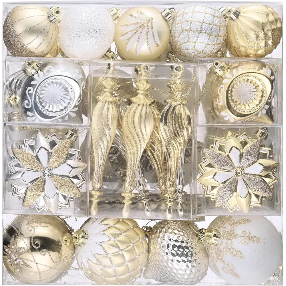 

Elegant White & Gold Shatterproof Christmas Ornaments, 130-Piece Set for Holiday & Wedding Decor