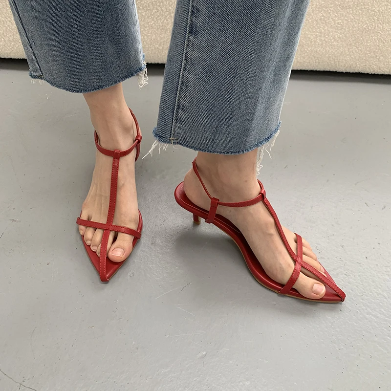 Pointed Toe Women Sandals Narrow Band 2022 News Summer Outside Thin Low Heels Sexy Dress Shoes Casual Party Pumps Shoes Woman