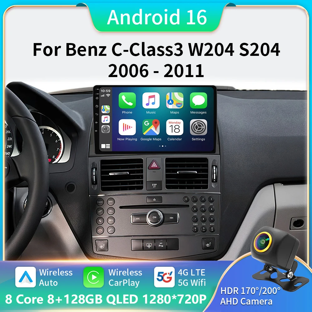 

9"Android 16 Carplay Auto For Mercedes Benz C Class 3 W204 S204 2006 2007 2008 2009 - 2011 Multimedia Stereo Player GPS WIFI 5G