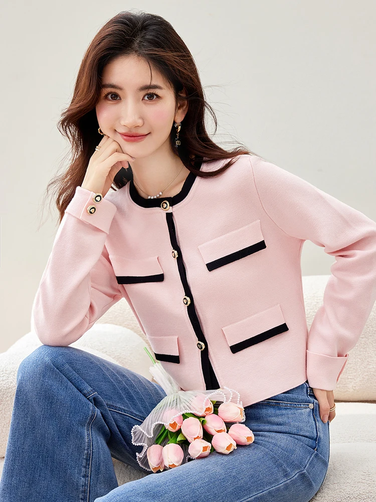 Women\'s Long Sleeve Short Sweater Cardigan Autumn Winter New Loose Casual Knitted Sweater Round Neck Button Knitwear