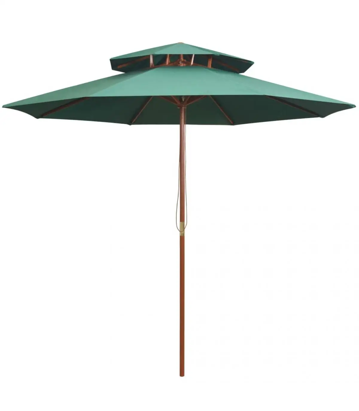 270x270 cm double-decker sunshade with green wooden stick