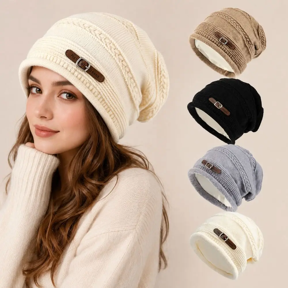 Stylish Warm Knit Beanie Hat Full Coverage Thickened Skull Cap Beanie Stackable Fleece Lined Lined Hat Daily Wear