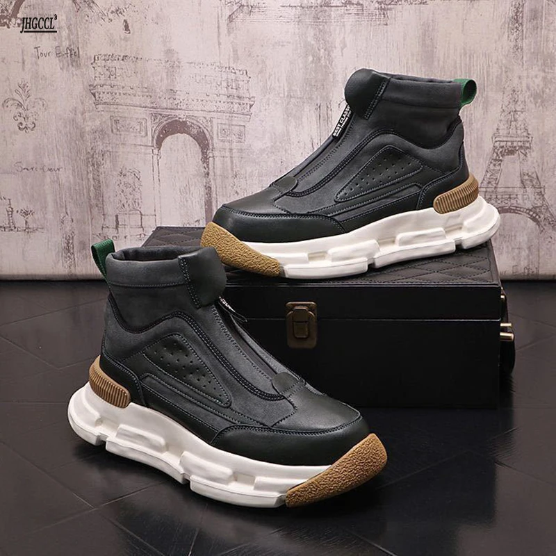 Men's new boots Men's sports casual shoes trend all-match high-top leather shoes plus velvet plus cotton shoes A01