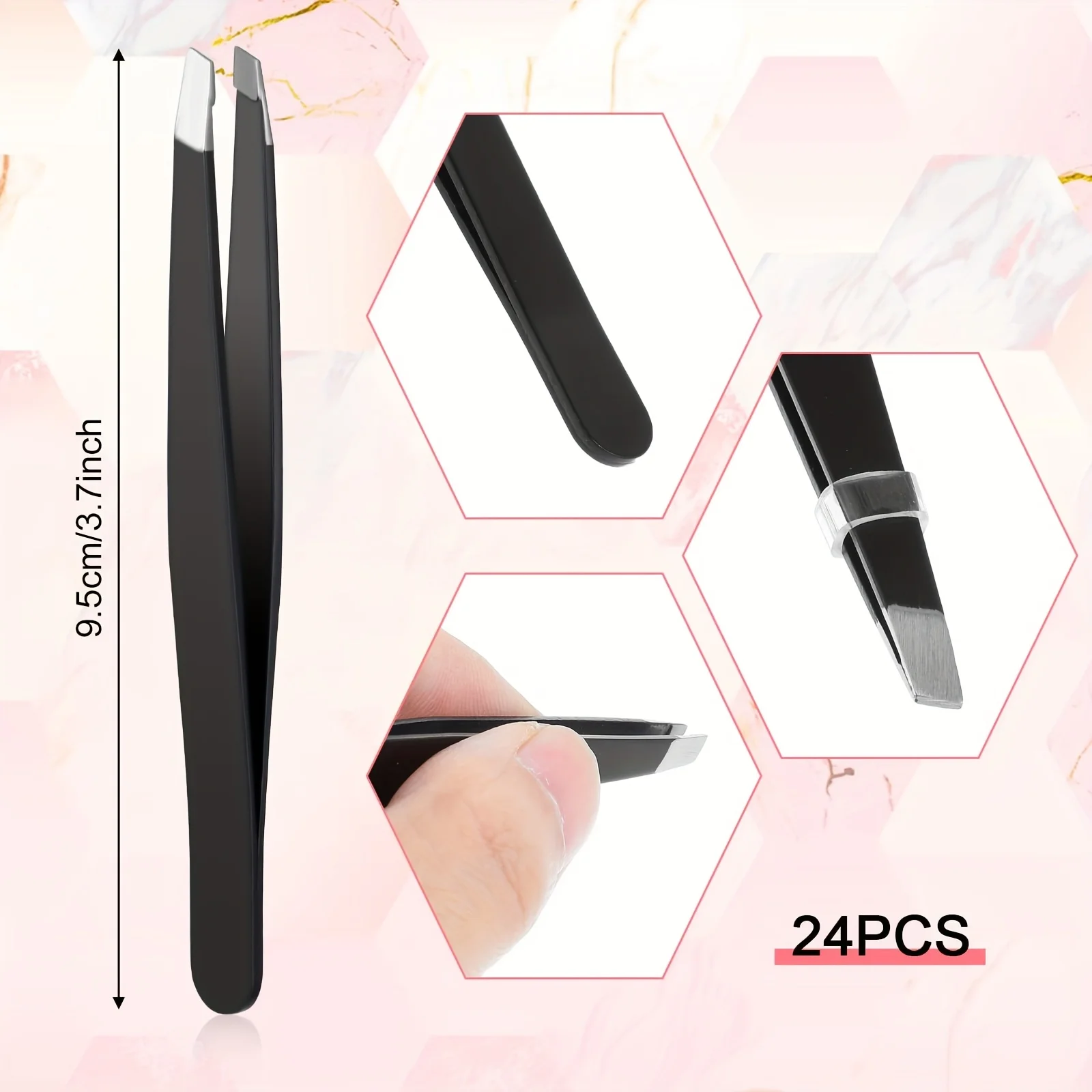 24pcs Eyebrow Tweezers, Stainless Steel Slanted Precision Tweezers, Suitable for Facial Hair Removal and Eyelash Extension