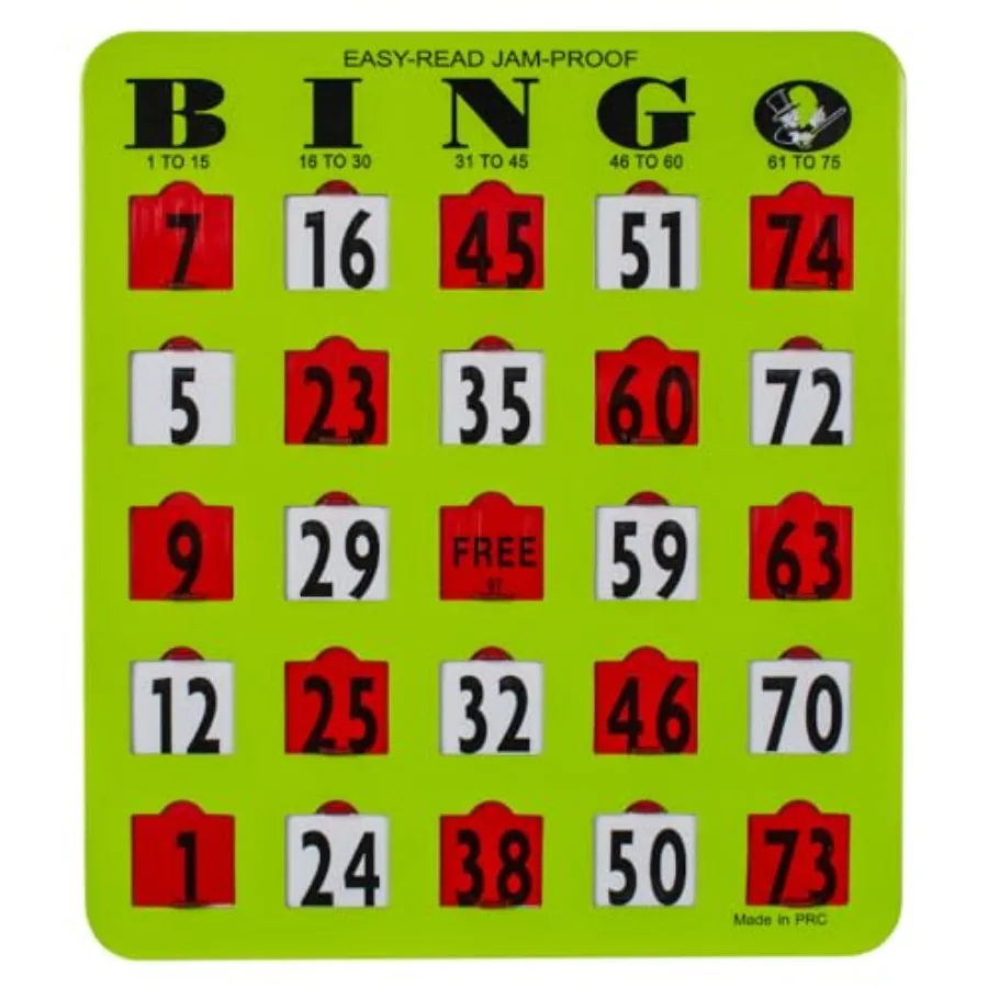 

Jam-Proof Easy-Read Large Print Fingertip Bingo with Sliding Windows - Green Pack - for Seniors, Nursing Homes and Large Groups