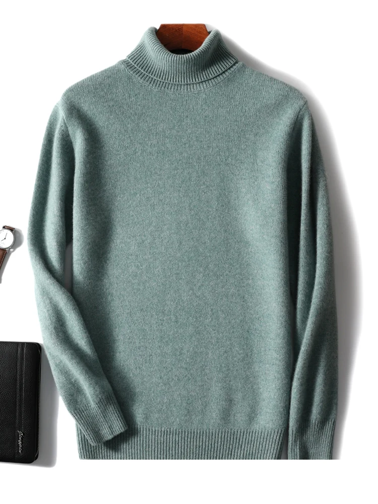 2024 Men's Turtleneck Pullover Cashmere Sweater Autumn Winter Thick Basic Jumper 100% Merino Wool Knitwear Soft Warm Clothes