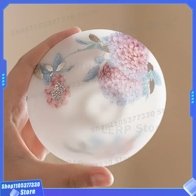 White Porcelain Suet Jade Teacup Hydrangea Pattern Kung Fu Tea Cup Single Master Cup for Lady Personal Gift Hat Shape Design