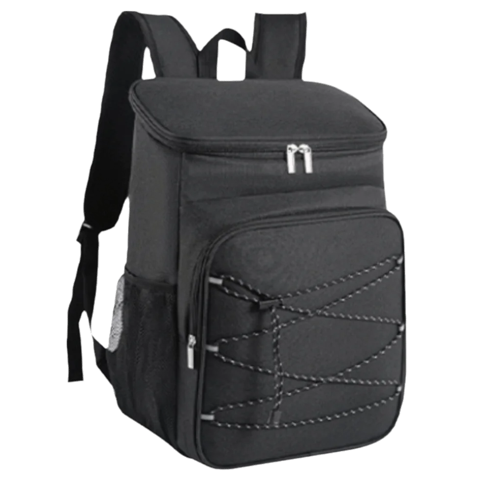 Oxford Cloth and PEVA Insulated Backpack Chest Buckle Straps Black Insulated Cooler Bag Side Pockets Cooler Backpack