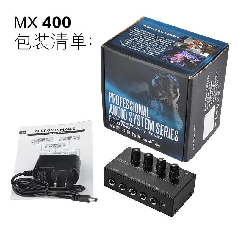MX400 Quad Mixer Microphone Amplifier Multi-Input Mixer Professional Small Mini Home