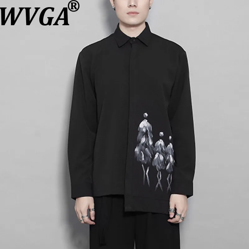 WVGA خريف شتاء جديد رجل المد الكتابة على الجدران مطبوعة العصرية قمصان طويلة الأكمام المتخصصة أنيق عادية بدوره إلى أسفل طوق القمم Ins W13387