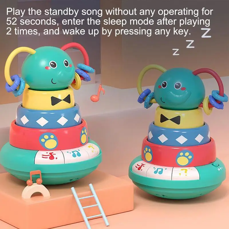 子供のための動物の音楽玩具,スタッキングリング,感覚教育玩具,かわいい学習玩具,細かい運動技能の向上,象の色