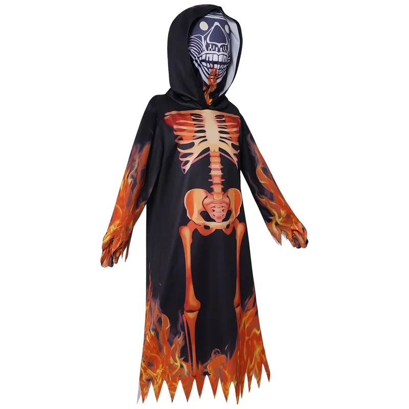 Disfraces de Halloween para niños, bata con capucha, trajes de cosplay de esqueleto de la muerte, trajes de cosplay de Grim Reaper, fiesta de truco o trato FD1;6