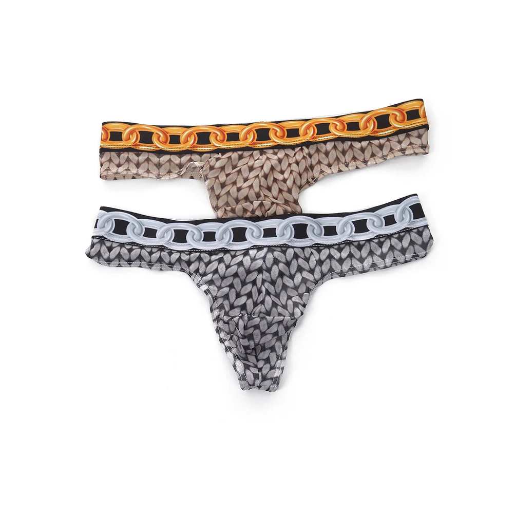 

Low Rise Briefs Men Thong Underwear Bedroom Wear Silky Smooth Fabric Printed Pattern Bikini Cut For Intimate Wear