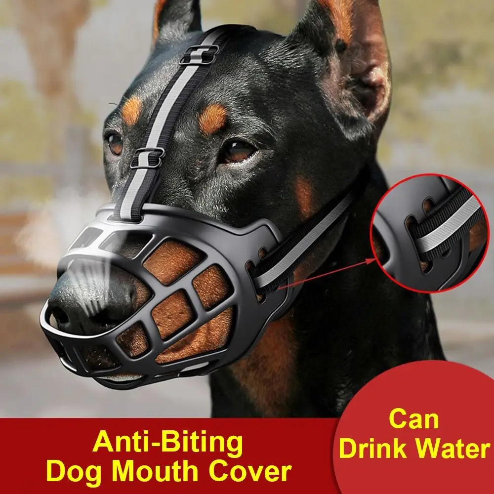 Fashion Anti-Biting Adjustable Dog Muzzle Can Drink Water Breathable Dog Mouth Cover Plastic With Reflective Strip Pet Muzzle