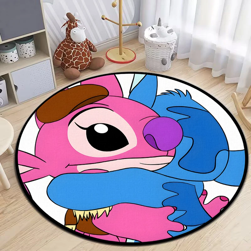 Stitch Printed Cartoon Round Carpet for kids Living Room Rugs Camping Picnic Mats Flannel Anti-Slip Rug Yoga Mat Gifts