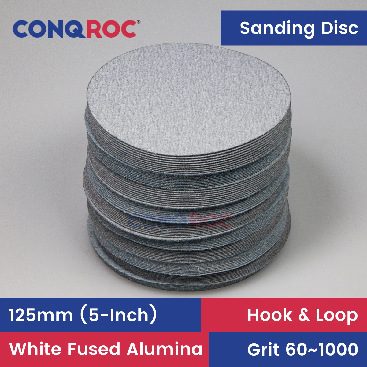 Sanding Discs 125mm 5-Inch White Fused Alumina Dry Sanding Papers Hook and Loop 100-Piece Grit-60~1000