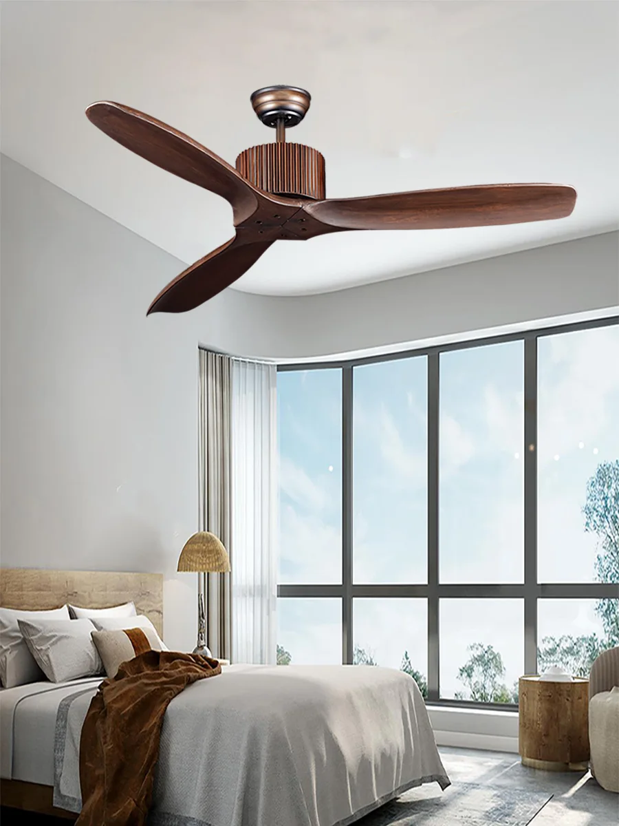 Solid wood retro ceiling fan without lamp fan lamp dining room living room with lamp imitation classical Chinese home