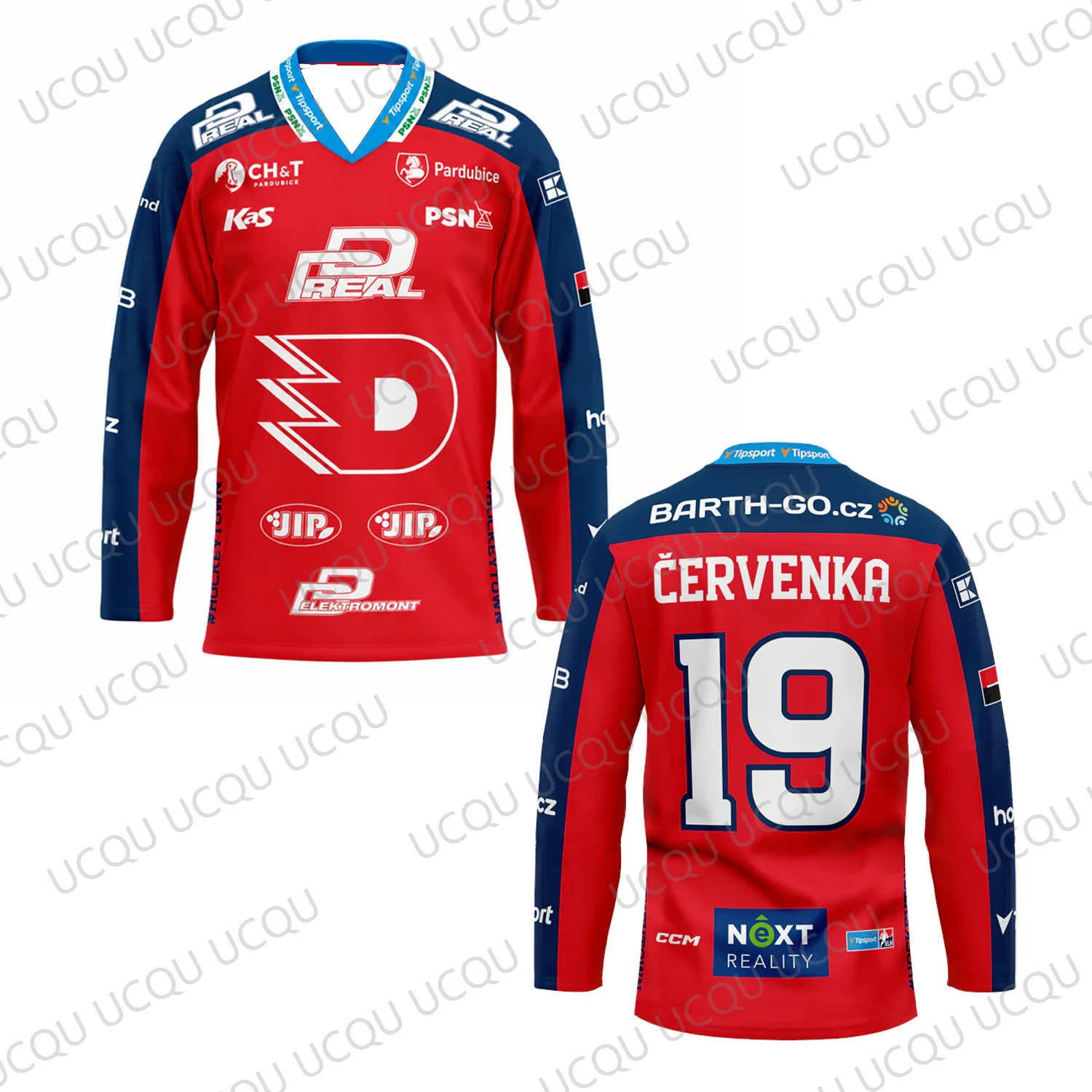 Nueva Camiseta de Hockey sobre Hielo Dynamo Pardubice Cervenka 19 2026, Blanca y Roja, Cuello en V, Manga Larga, para Adultos y Niños