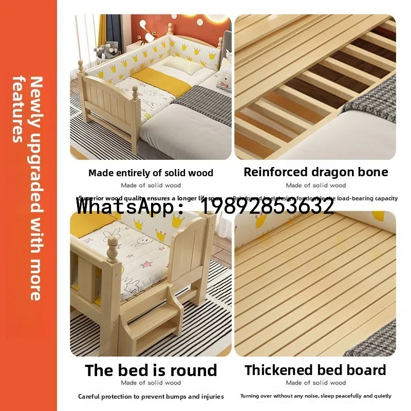 سرير أطفال عريض مقسم من الخشب الصلب سرير مفرد للأطفال مع حاجز حماية بجانب السرير سرير كبير مقسم للرضع #3